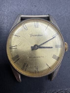 Guardian Antimagnetic Watch Swiss Made Silver Tone 33.5mm No Band For Parts